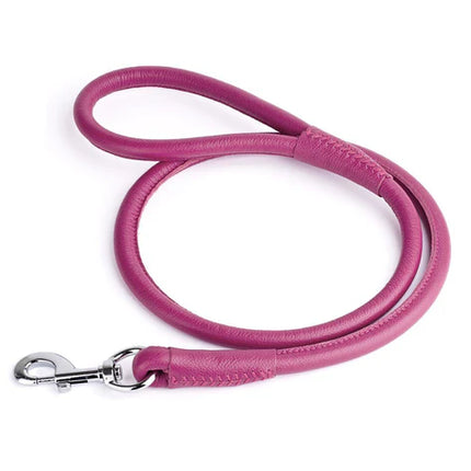 Dogline Round Leather Leash Pink