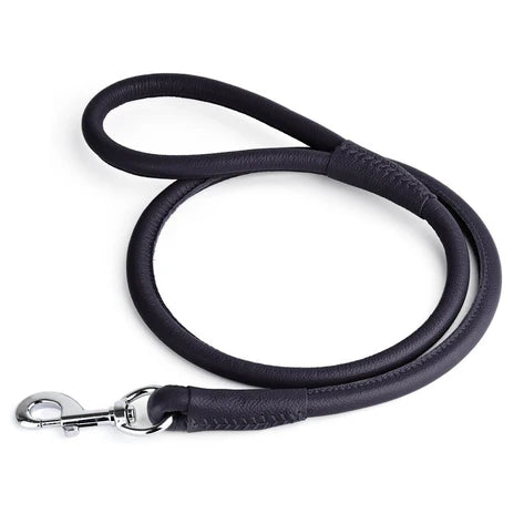 Dogline Round Leather Leash Black