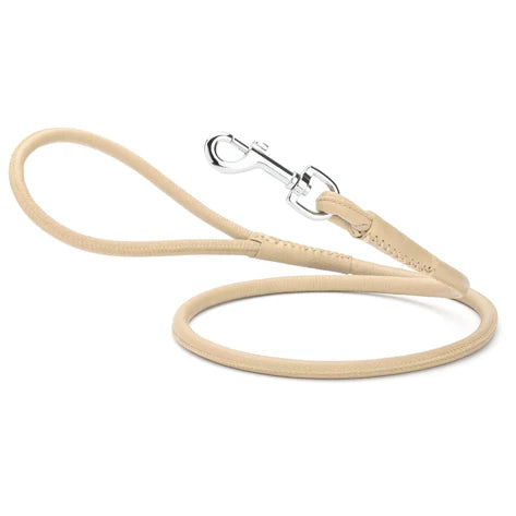 Dogline Round Leather Leash Beige