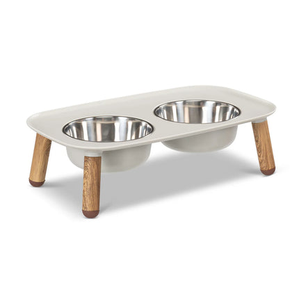 MessyMutts Elevated Feeder with Adjustable Leg Lengths - Grey with Wooden Legs