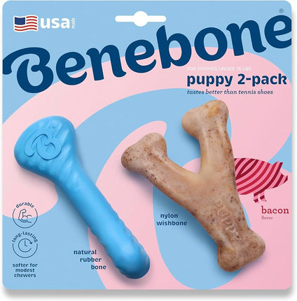 Benebone Puppy Pack - Rubber Bone & Bacon Wishbone