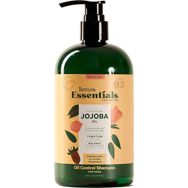 TropiClean Essentials Jojoba Garden Rose - Oil Control Shampoo for Dogs