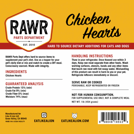 Rawr Chicken Hearts Frozen 1lb