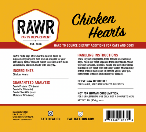 Rawr Chicken Hearts Frozen 1lb