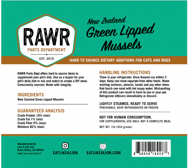 Rawr Green Lipped Mussels Frozen 1lb