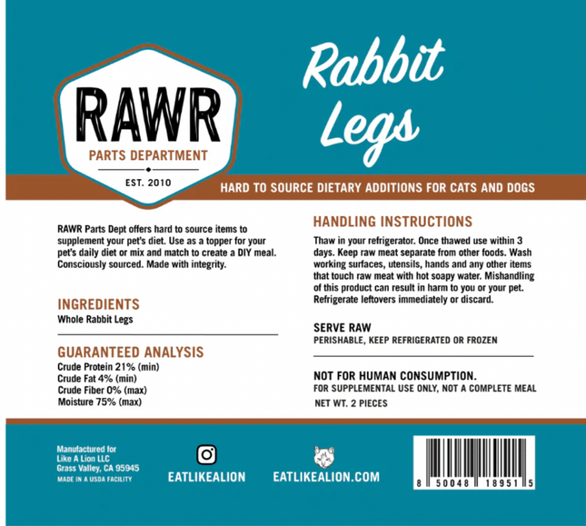 Rawr Rabbit Leg Frozen 1lb