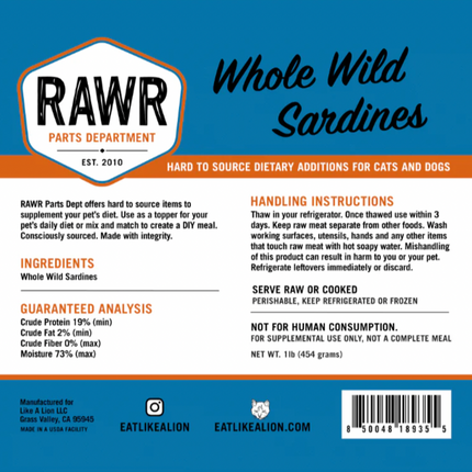 Rawr Wild Sardines Frozen 1lb