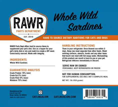 Rawr Wild Sardines Frozen 1lb