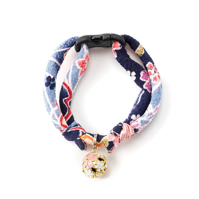 Necoichi - Blue Chirimen Sakura Cat Collar