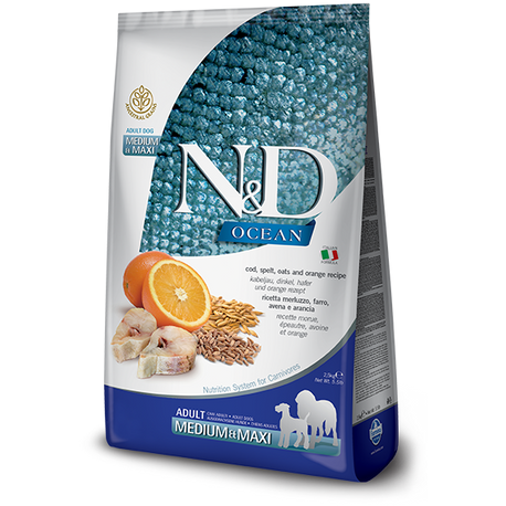 Farmina N&D Ocean Medium & Maxi Cod Spelt Oats Orange