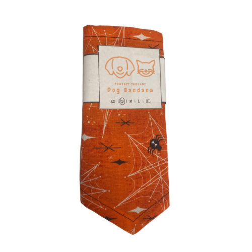 Pawfect Threadz Tie Bandana Orange with Black Spiders