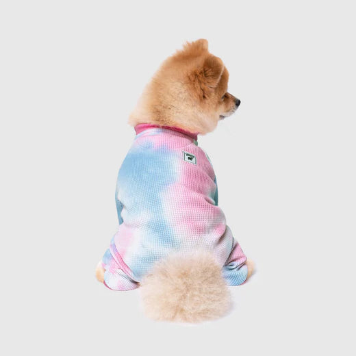 Canada Pooch One-Of-A-Kind Waffle Onesie Pink/Blue Tie Dye