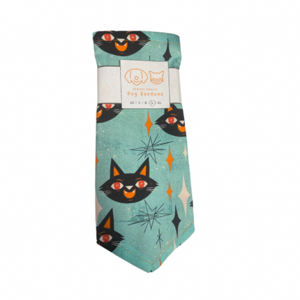 Pawfect Threadz Tie Bandana Green with Spooky Cats