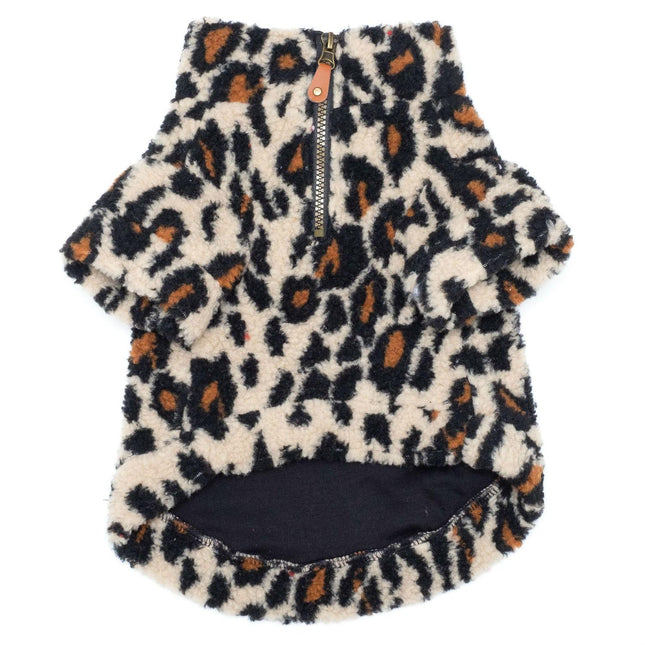 Worthy Dog Sherpa Quarter Zip Pullover - Leopard